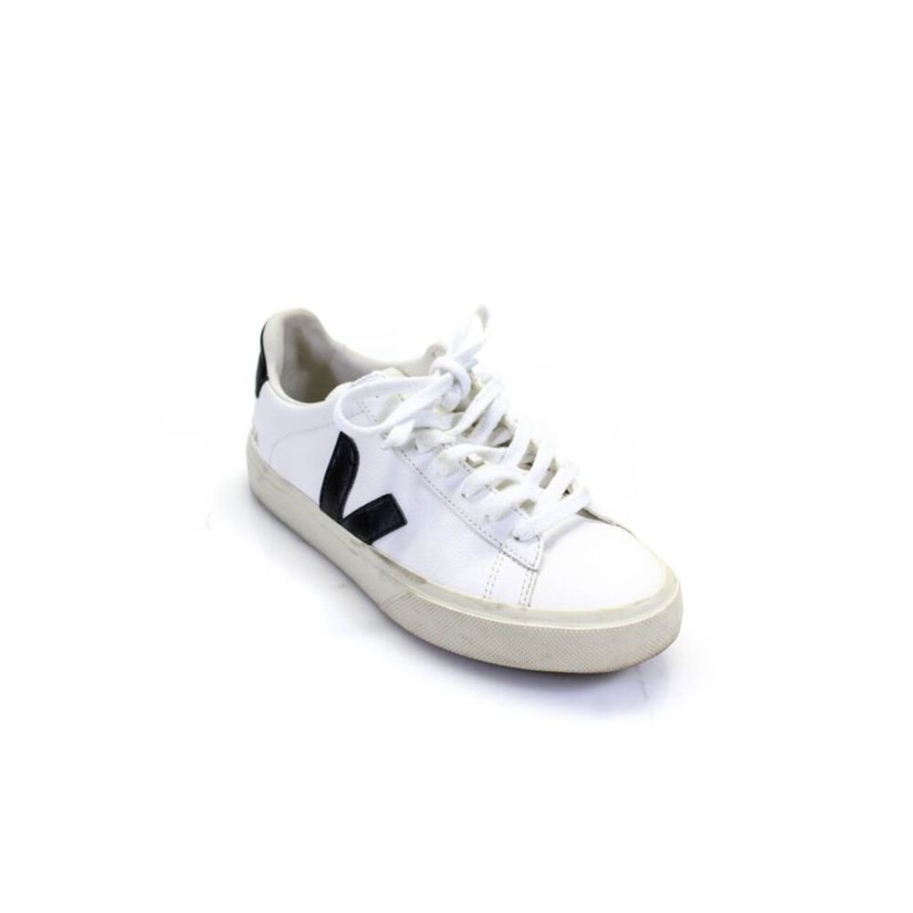 Veja Womens Lace Up Logo Back Low Top Sneakers White Black Leather Size 7